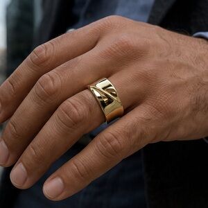 Unisex Gold Tone Wide Band Ring | Size 11